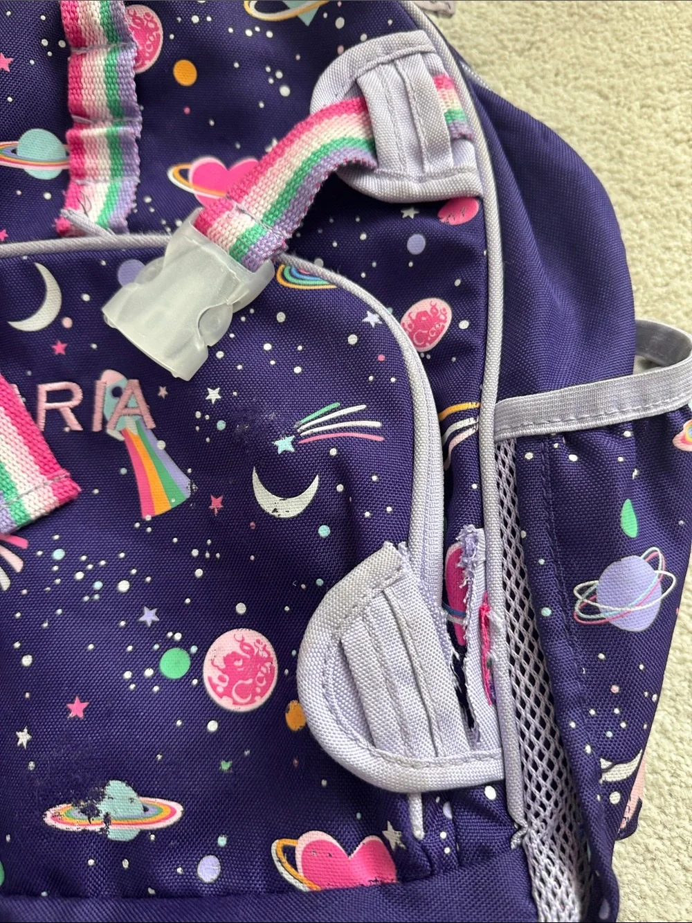 Pottery Barn Kids Purple Space Backpack with Rainbow Straps